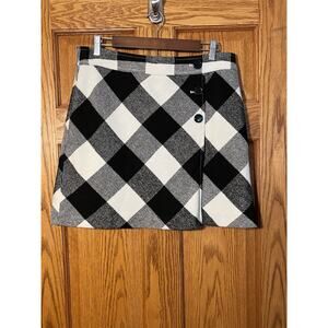 Ann Taylor LOFT Petites 10P Black White Buffalo Plaid Wrap Skirt